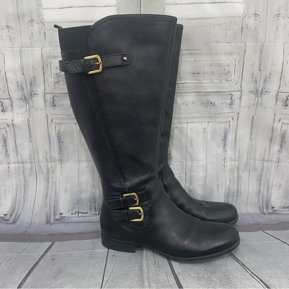 Naturalizer Size 8.5 M Black Genuine Leather Jenson Riding Boots N5 Wide Calf - Picture 1 of 16